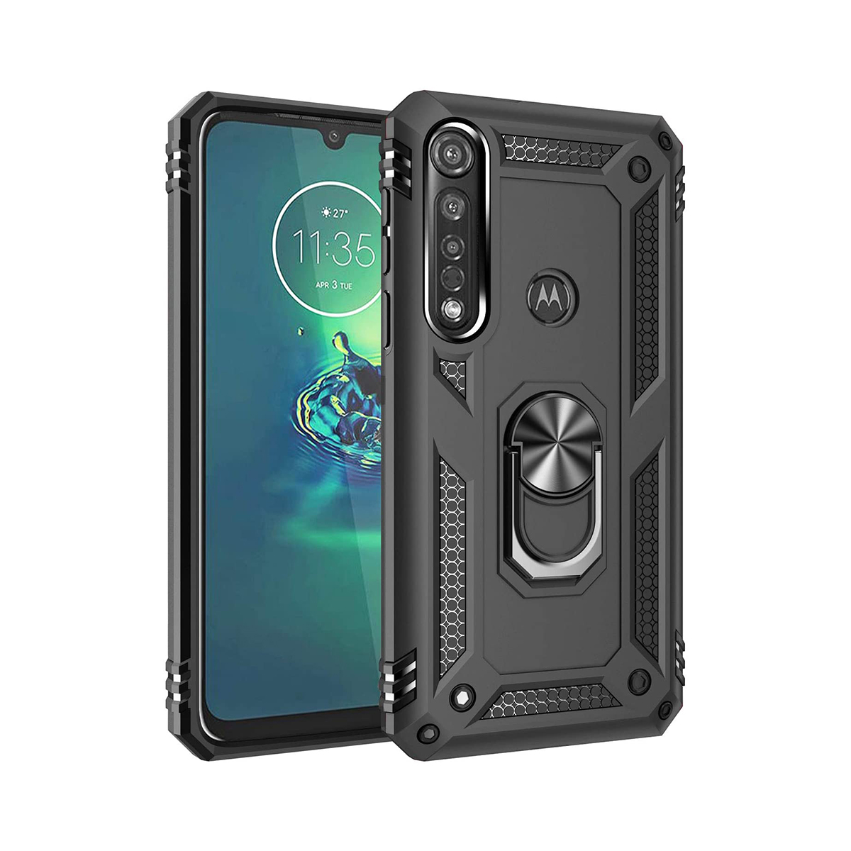 Protectores para celular  para Motorola  Moto G8 Plus Funda reforzada con anillo v2 Negro